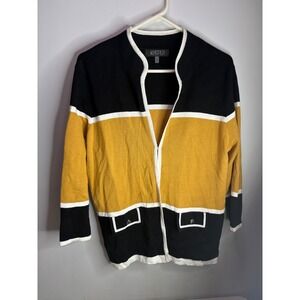 Kasper Color Block Cardigan Sweater Black Gold White XL
